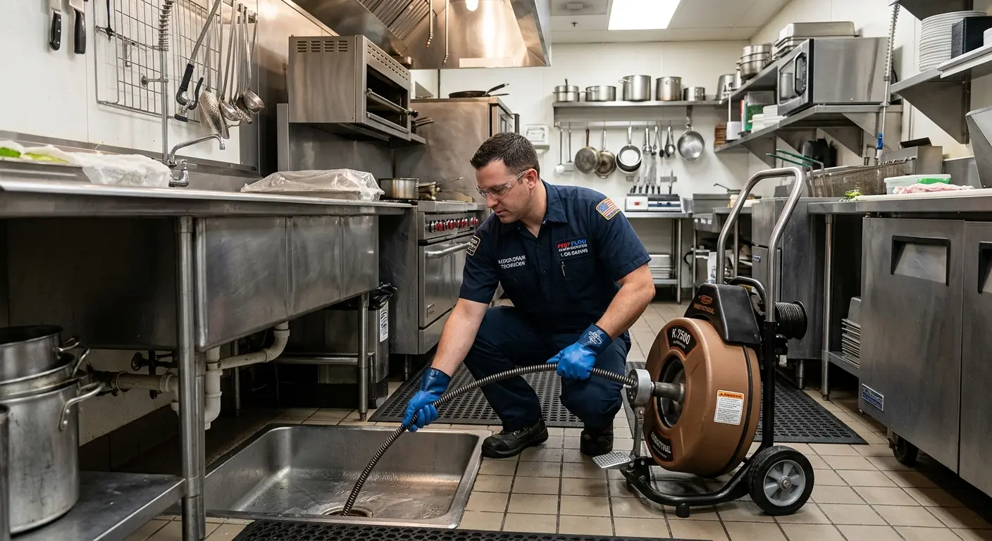 Commercial drain cleaning service in a restaurant kitchen in Wonder Lake